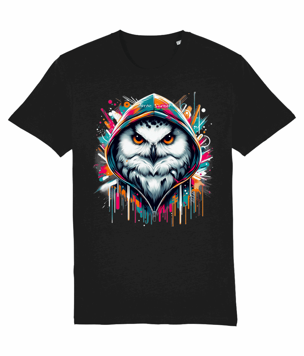 Arctic Owl Hood Up Organic T Shirt Arctic Sunset