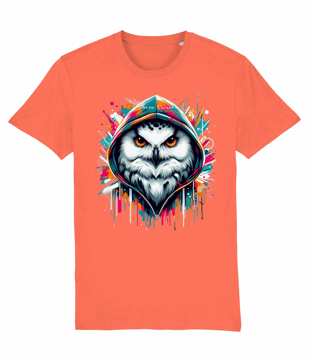 Arctic Owl Hood Up Organic T Shirt Arctic Sunset