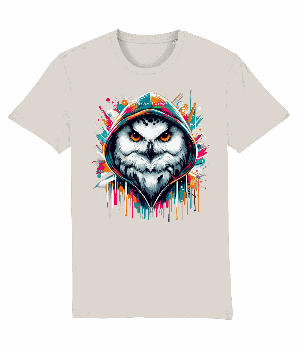 Arctic Owl Hood Up Organic T Shirt Arctic Sunset