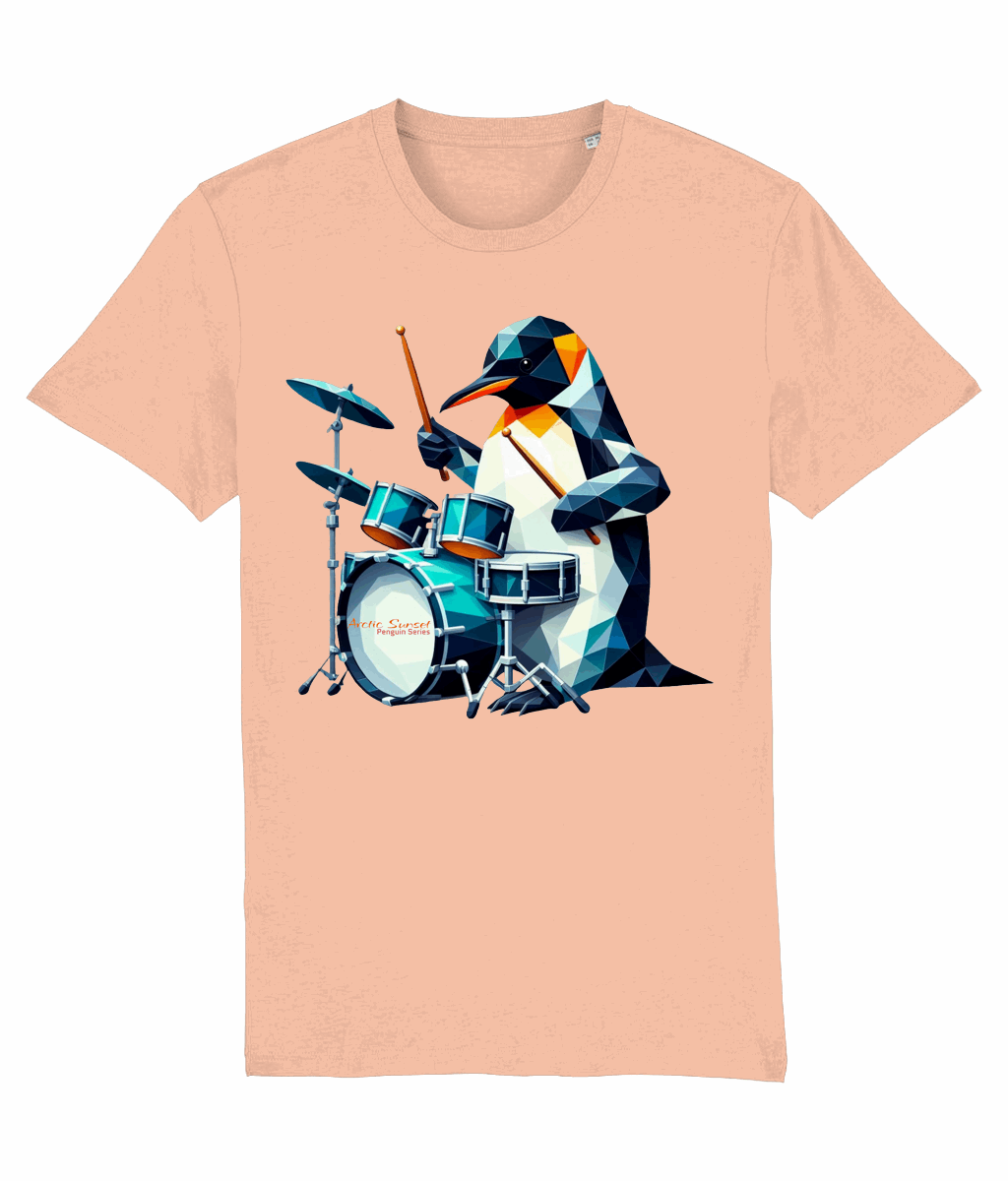 Penguin Drummer Two Organic T Shirt Arctic Sunset