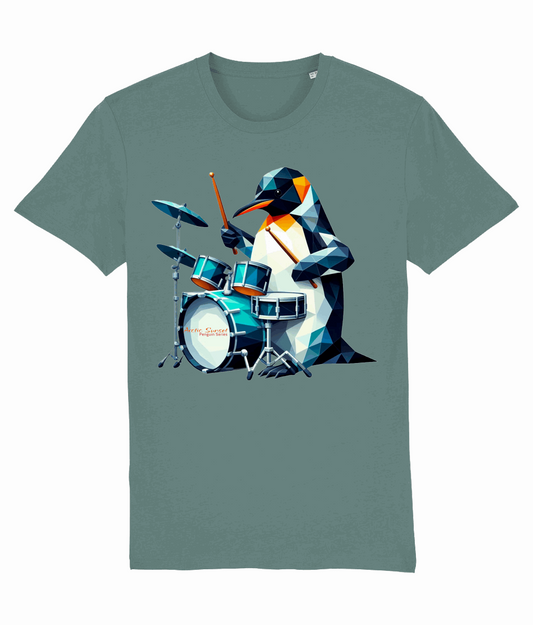 Penguin Drummer Two Organic T Shirt Arctic Sunset