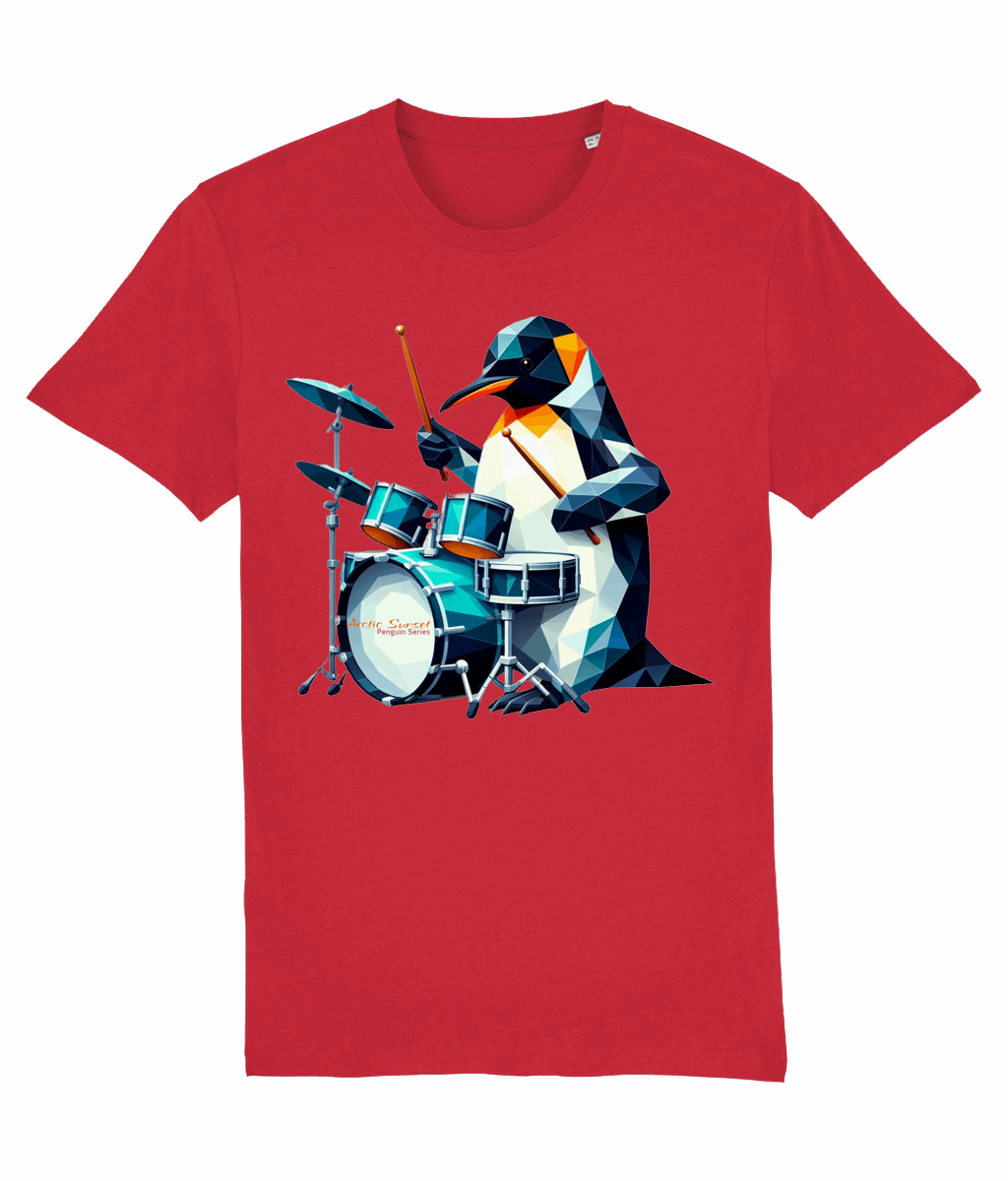 Penguin Drummer Two Organic T Shirt Arctic Sunset