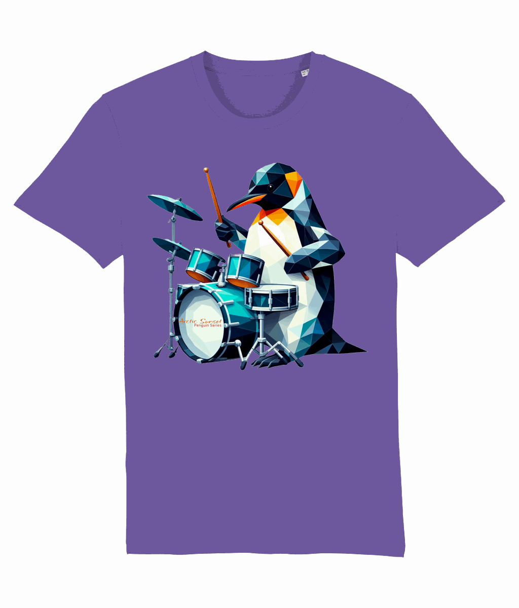 Penguin Drummer Two Organic T Shirt Arctic Sunset