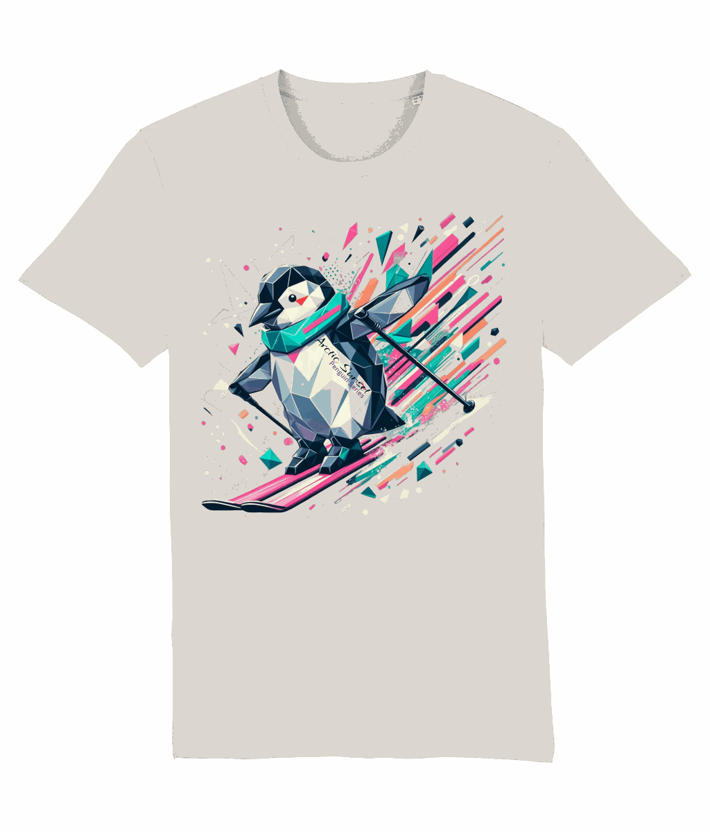 Penguin Skiing One Organic T Shirt Arctic Sunset