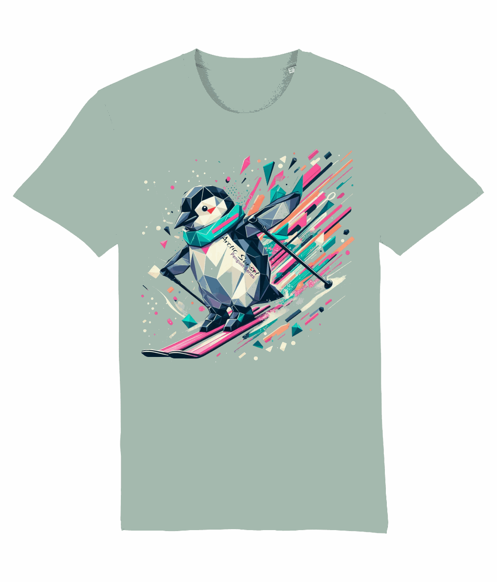 Penguin Skiing One Organic T Shirt Arctic Sunset