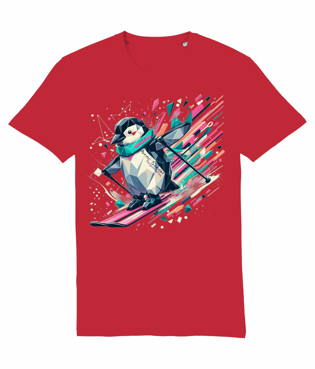 Penguin Skiing One Organic T Shirt Arctic Sunset