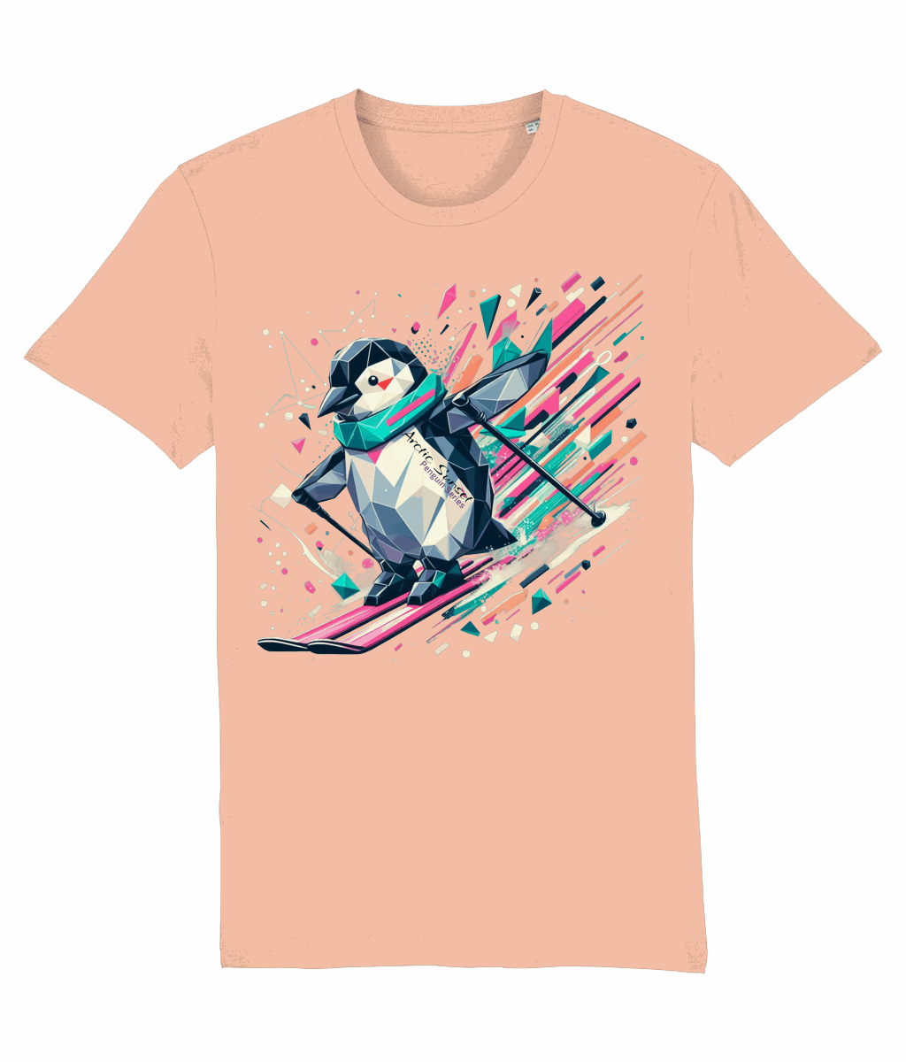 Penguin Skiing One Organic T Shirt Arctic Sunset