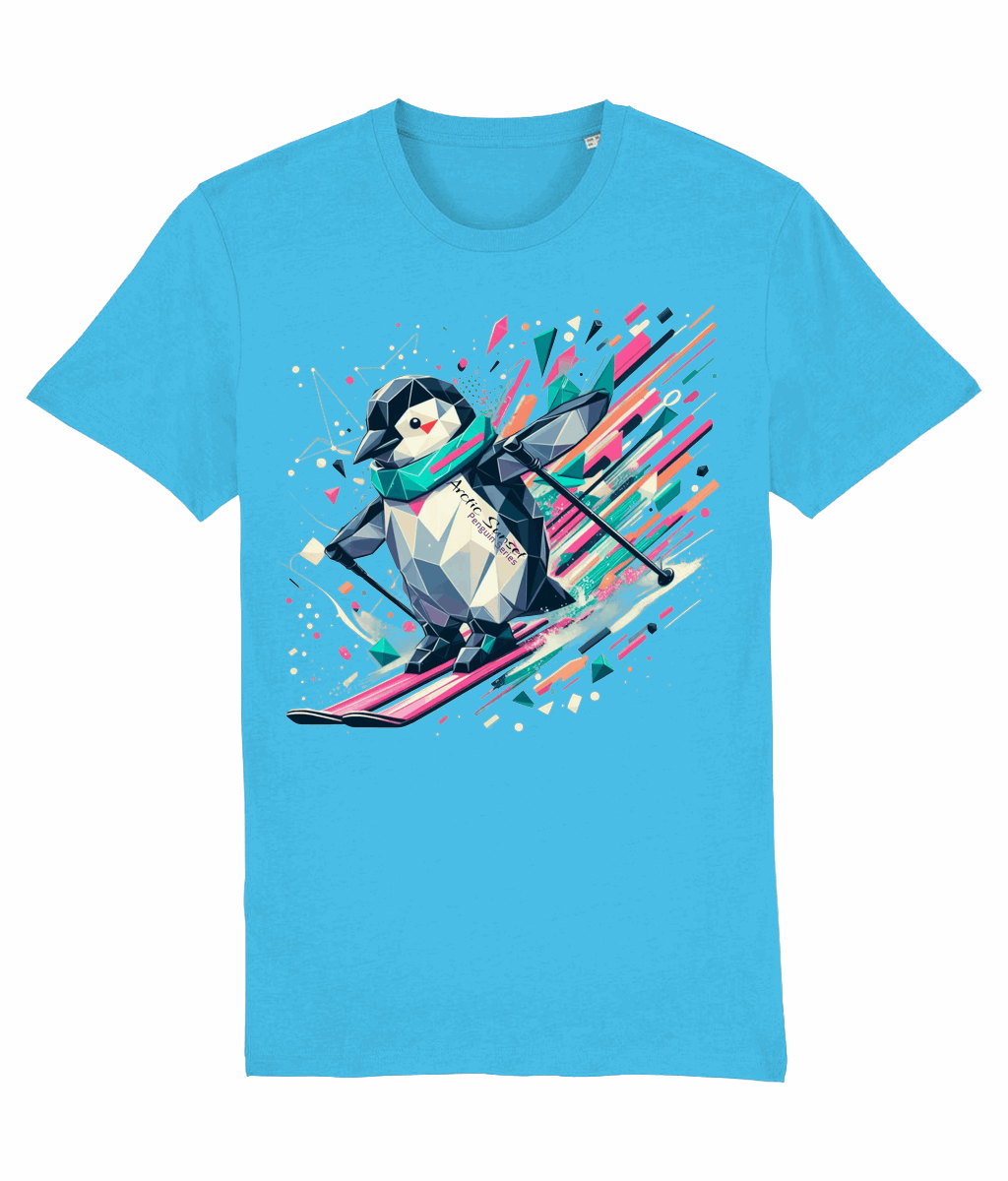 Penguin Skiing One Organic T Shirt Arctic Sunset