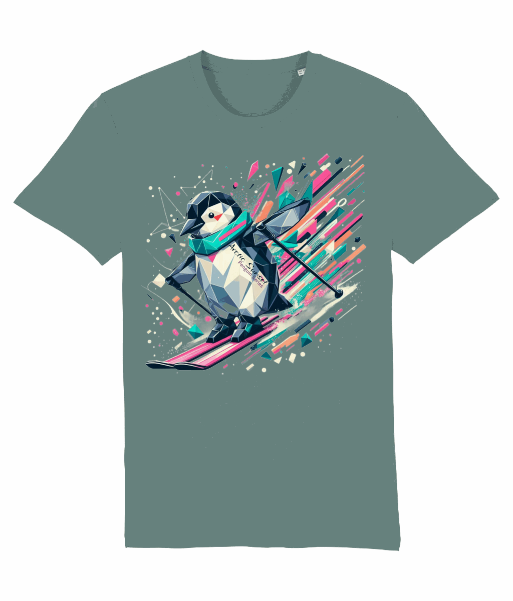 Penguin Skiing One Organic T Shirt Arctic Sunset