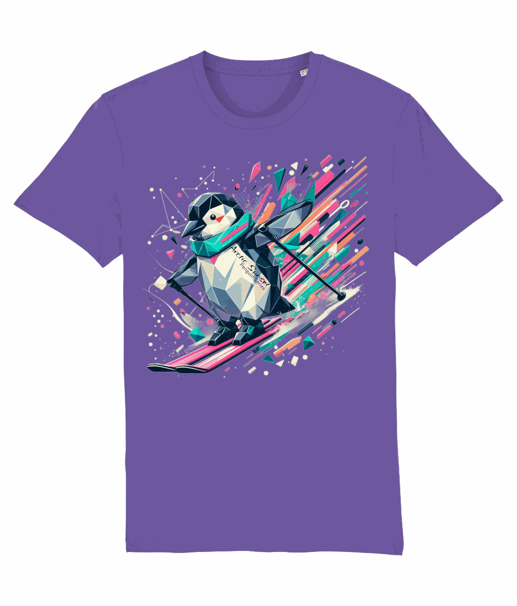 Penguin Skiing One Organic T Shirt Arctic Sunset