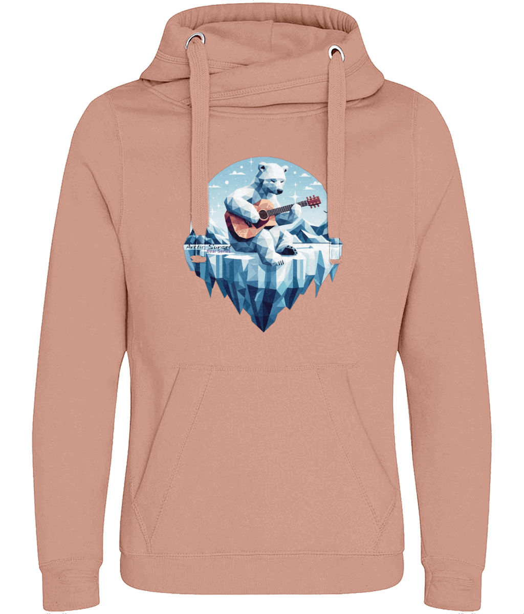 Polar Bear Guitar Cross Neck Vegan Hoodie Arctic Sunset