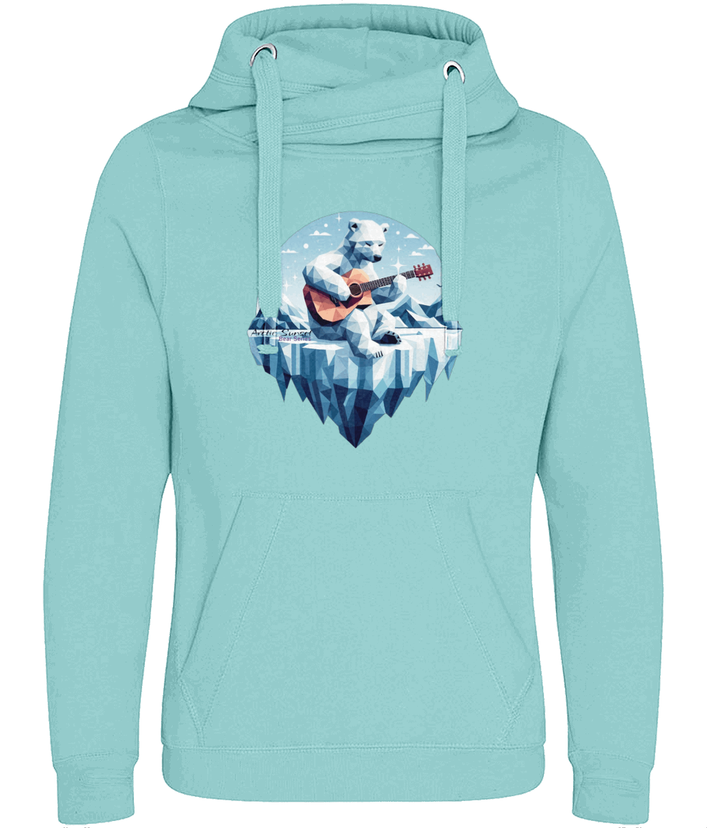 Polar Bear Guitar Cross Neck Vegan Hoodie Arctic Sunset