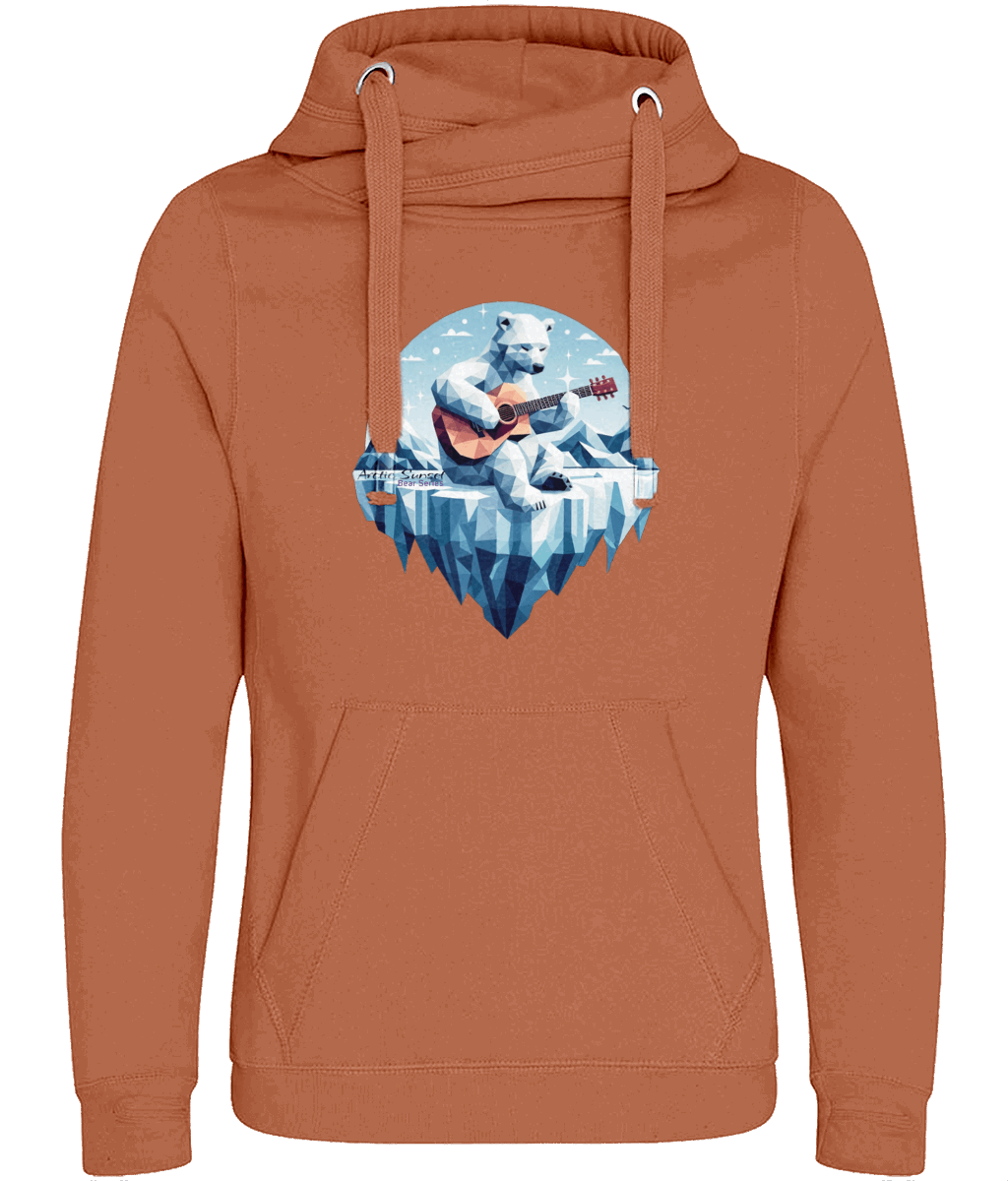 Polar Bear Guitar Cross Neck Vegan Hoodie Arctic Sunset