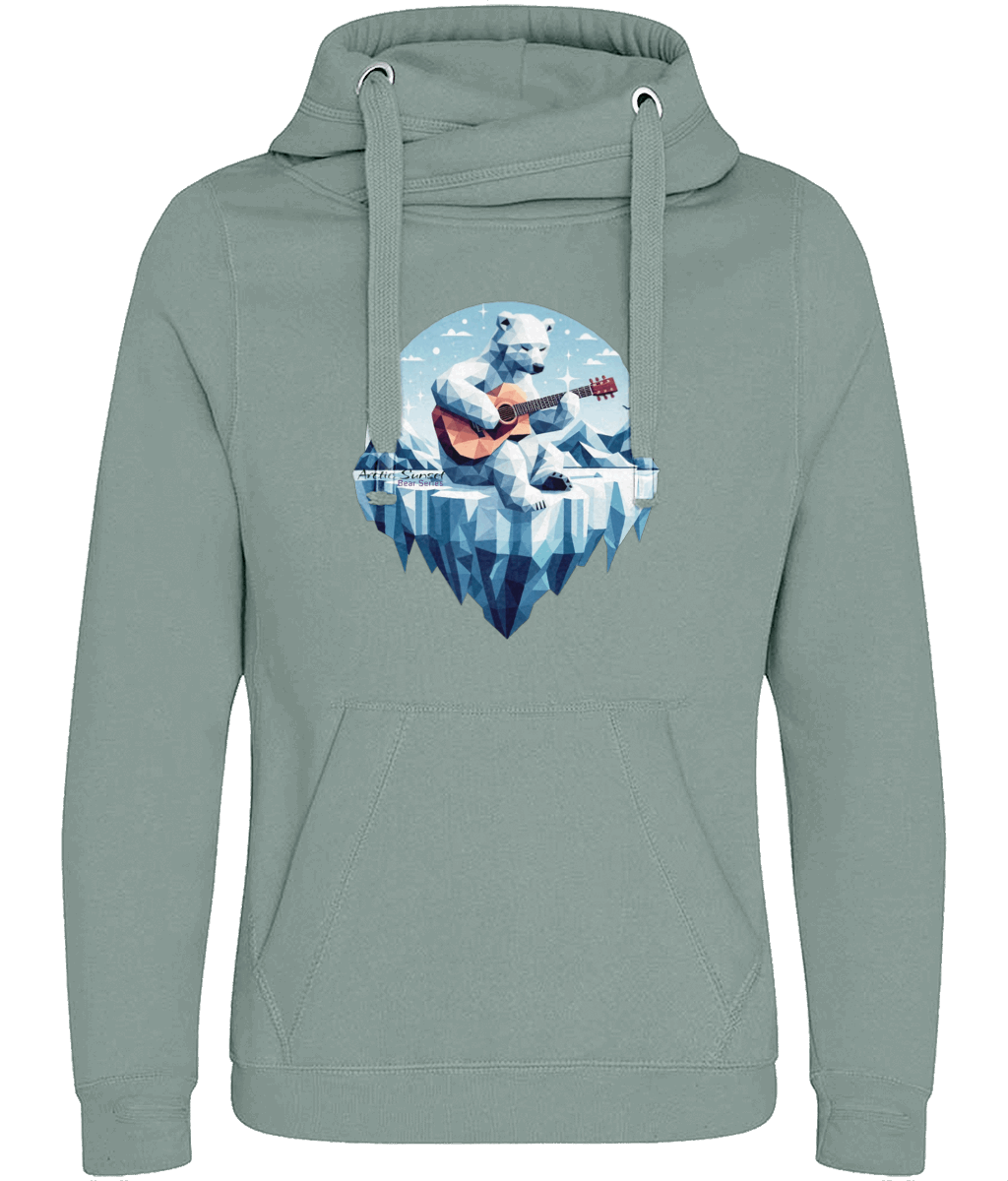 Polar Bear Guitar Cross Neck Vegan Hoodie Arctic Sunset