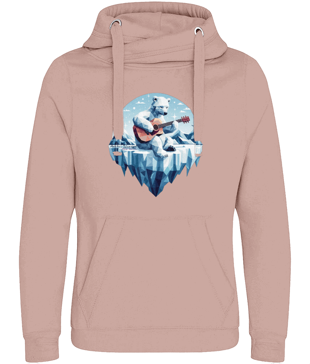 Polar Bear Guitar Cross Neck Vegan Hoodie Arctic Sunset