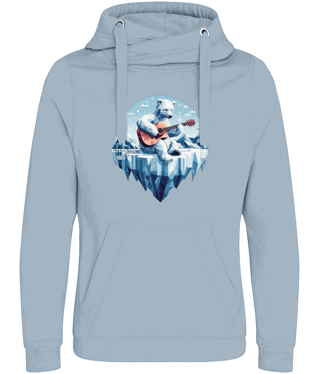 Polar Bear Guitar Cross Neck Vegan Hoodie Arctic Sunset