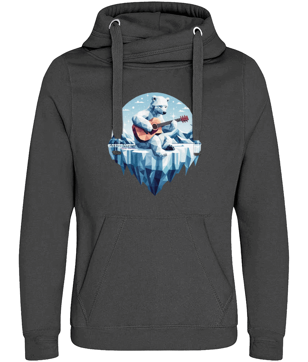 Polar Bear Guitar Cross Neck Vegan Hoodie Arctic Sunset