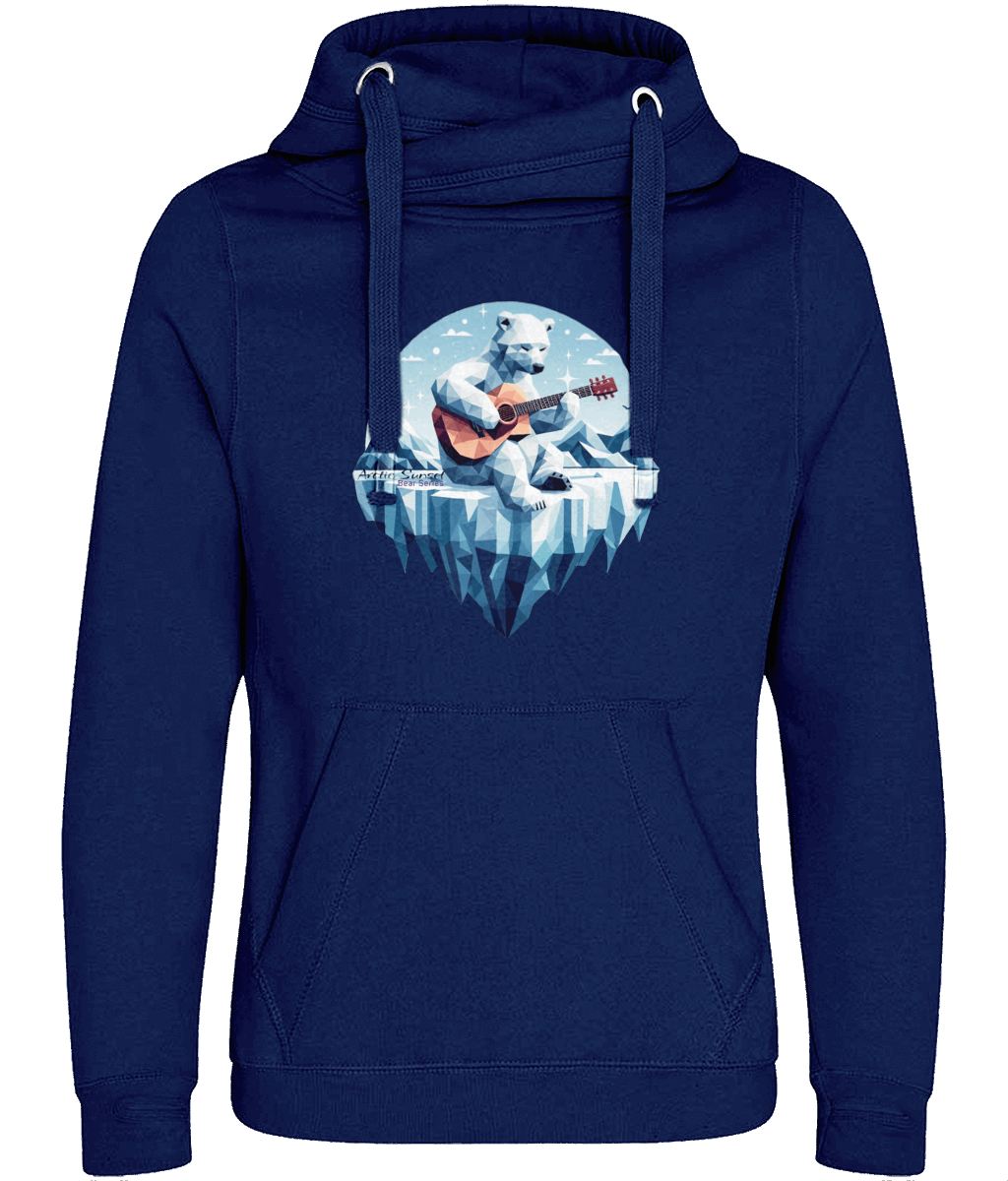 Polar Bear Guitar Cross Neck Vegan Hoodie Arctic Sunset