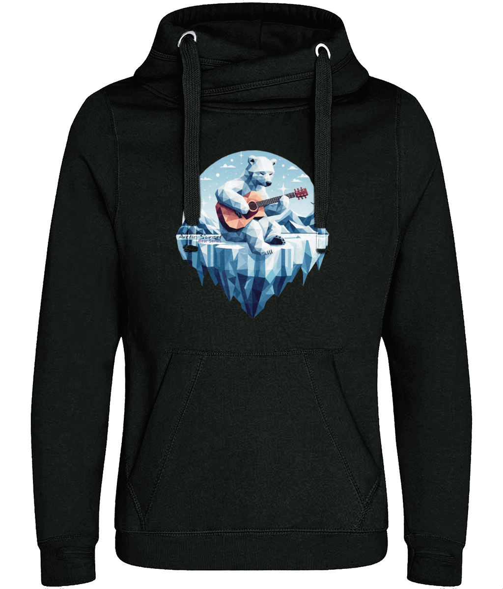 Polar Bear Guitar Cross Neck Vegan Hoodie Arctic Sunset