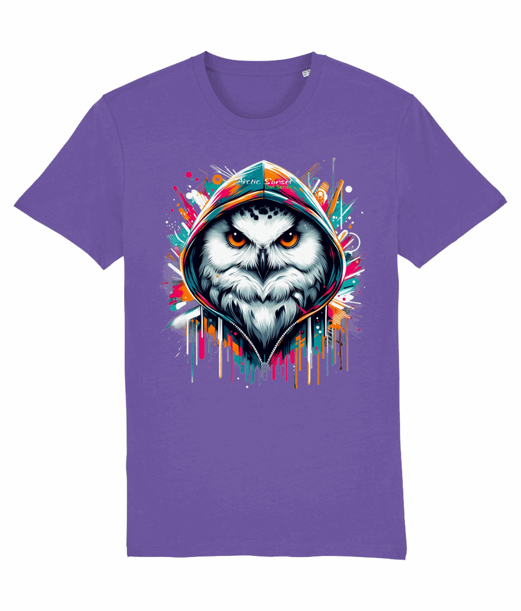 Arctic Owl Hood Up Organic T Shirt Arctic Sunset